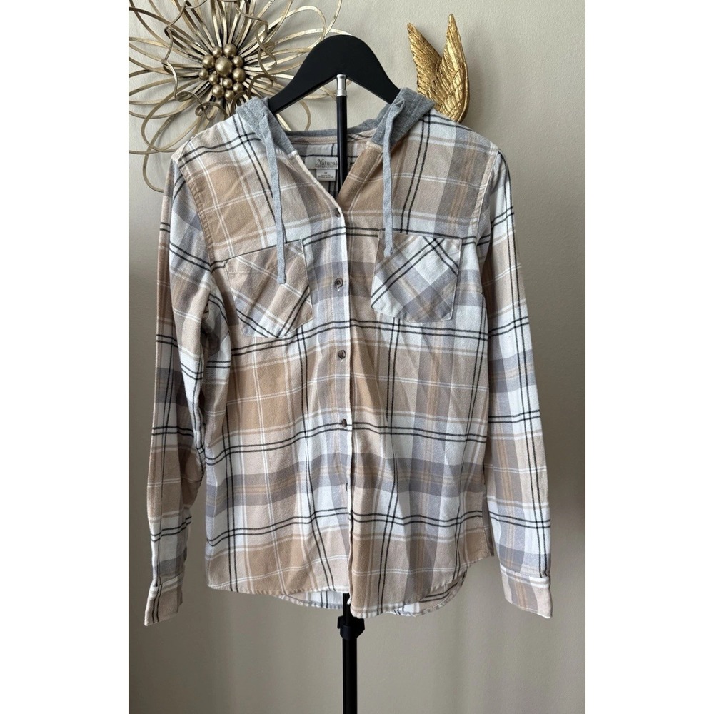 Natural Reflections Plaid Hooded Shirt Womens Medium Flannel